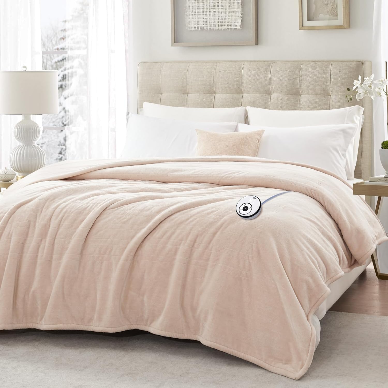 Sealy Electric Blanket Twin Size 62"x84", Soft Double Flannel Heated Blanket with 10 Heat Levels & 1-12 Hours Auto Shut Off, Machine Washable, Even Heat Distribution, Beige