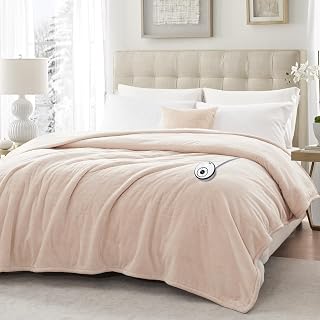 Sealy Heated Blanket Full Size 80"x84", Soft Double Flannel Electric Blanket with 10 Heat Levels & 1-12 Hours Auto Shut Off, Machine Washable, Even Heat Distribution, Beige