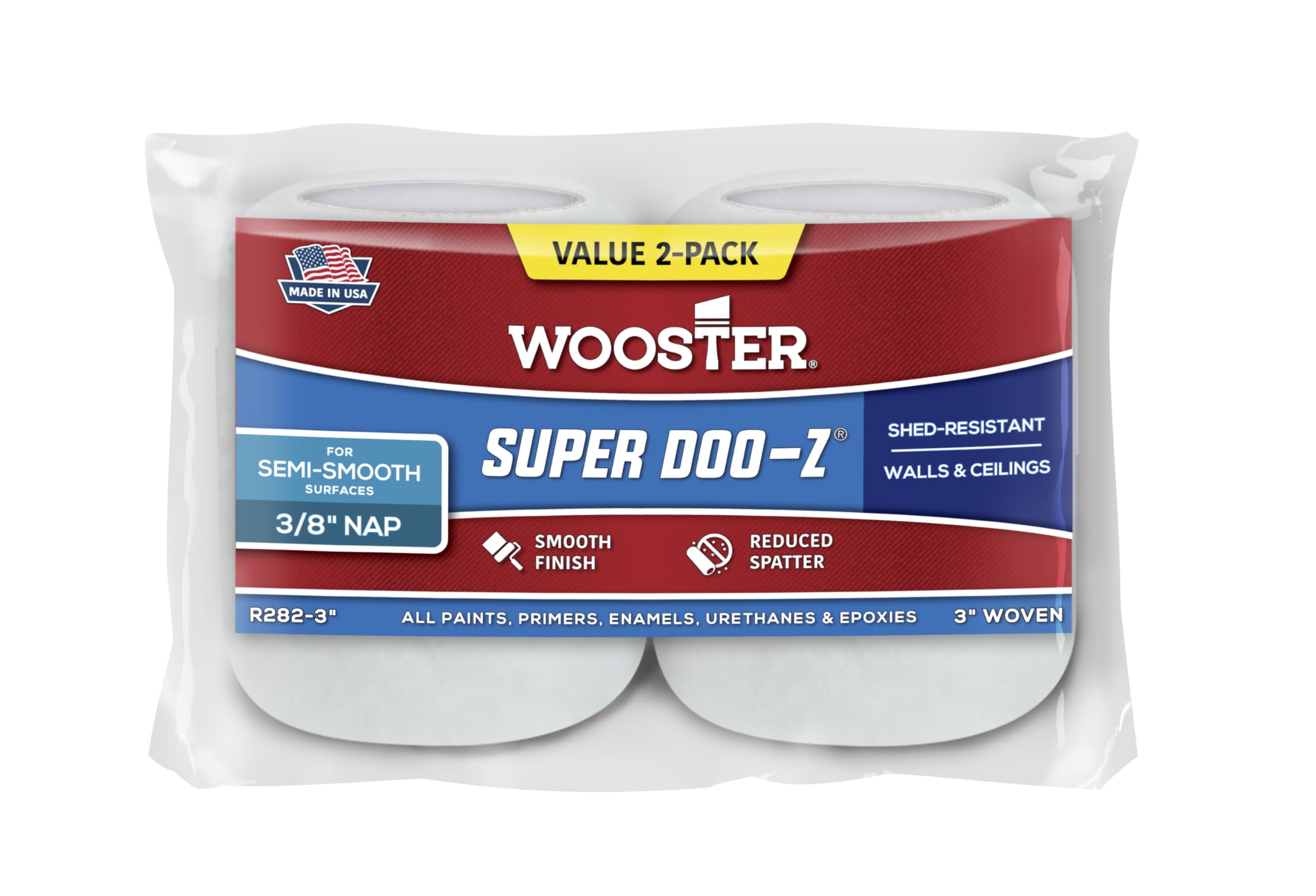 Wooster Brush White R282-3 Deluxe Trim Roller, 2-Pack Refill, 3/8-Inch Nap, 3-Inch, 3 Inch