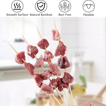 Acrux7 500 PCS 16 Inch Bamboo Skewers, 4mm (1/6 Inch) Thick Smores BBQ Sticks, Natural Wooden Skewer Sticks, Long Bamboo Kabob Skewers for Grilling, BBQ, Crafts, Marshmallow Roasting, Appetizer, Fruit