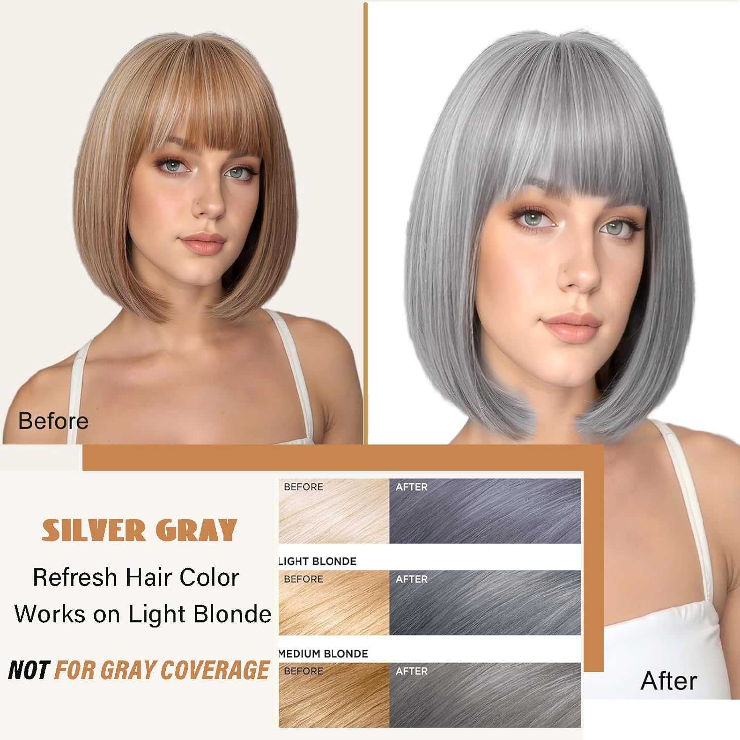 Silver Gray Hair Dye Shampoo for Women Men, Herbal 3-in-1 Hair Color Shampoo, Colors Hair in Minutes, Semi-Permanent Grey Hair Dye, Shampoo Para Pintar El Cabello, Easy to Use at Home - 16.90 Fl Oz