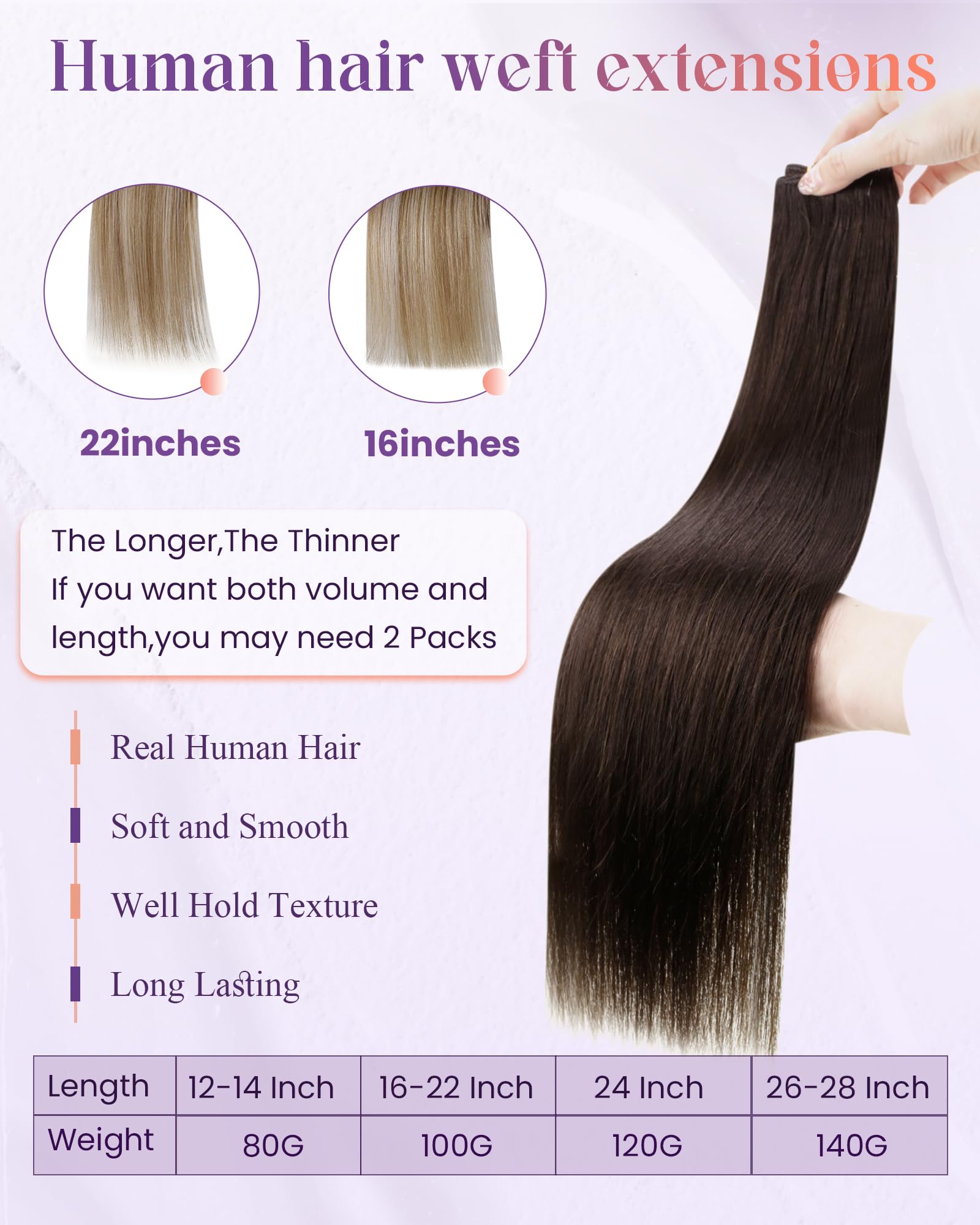 LaaVoo Extension Capelli Veri Tessitura 60cm 120g Marrone Scuro Extension Tessitura Capelli Veri Matassa Extension Capelli Veri Lisci Estensioni Eeali Dei Capelli Umani #2