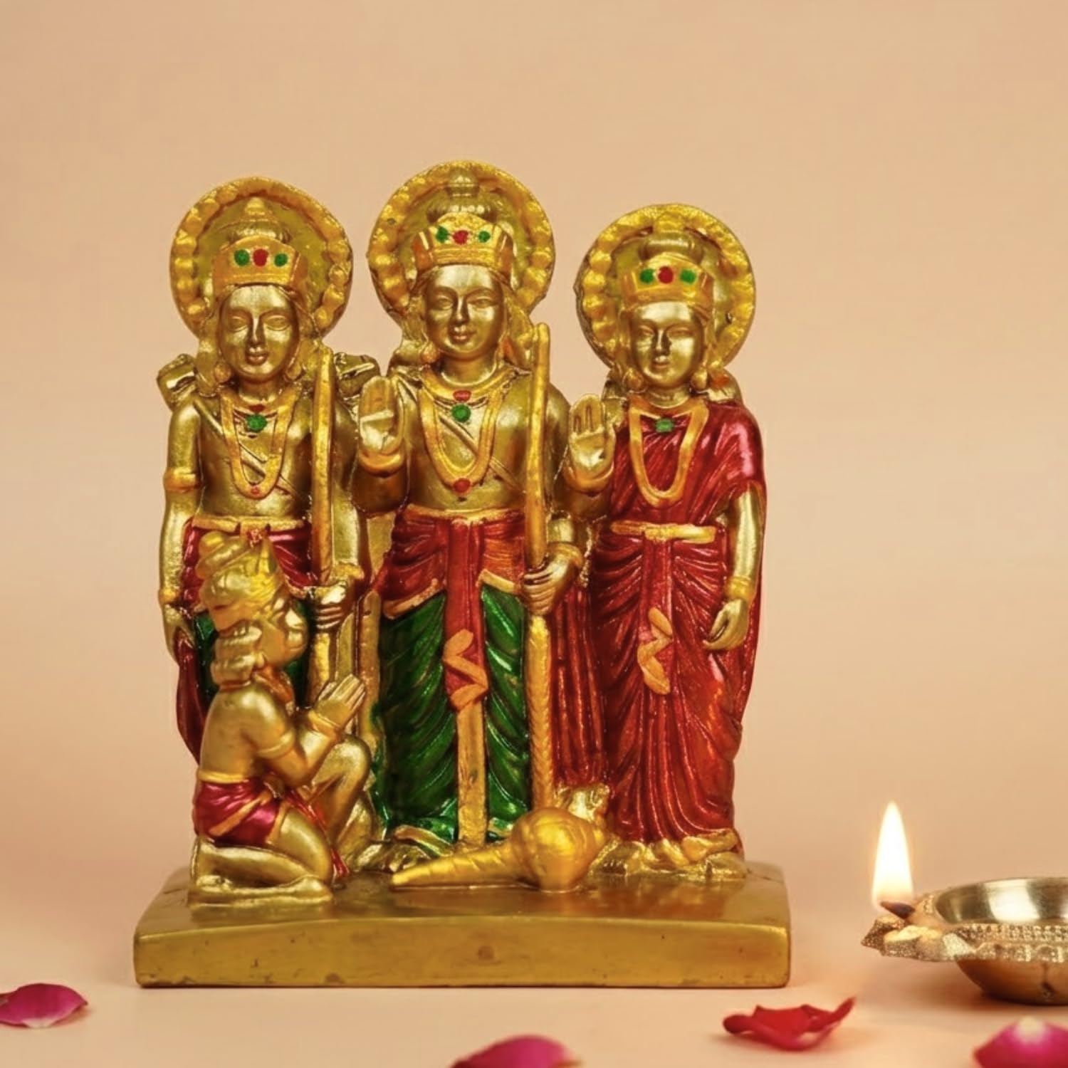 Servdharm Resin Gold Antique Ram Darbar Idol – 6.3" Lord Ram, Sita, Lakshman and Hanuman Ji Murti for Pooja and Gifting