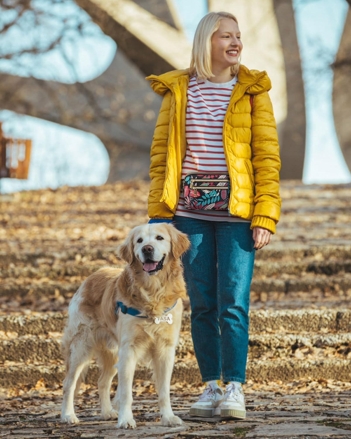 Capolo Fanny Packs for Women Fashion Waist Packs Bag with Adjustable Strap and 4 Zipper Pockets Waterproof Everywhere Crossbody Belt Bag for Workout Running Travelling(Red Leaves) - Image 2