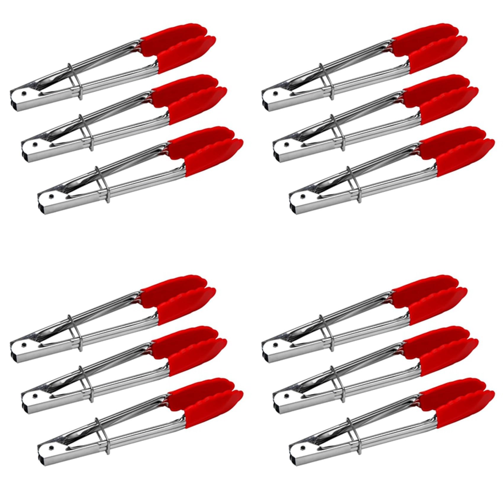 Hndhbfgrt Small Tongs with Silicone Tips 7 Inch Kitchen Tongs - Set of 12 - Perfect for Serving Food, Cooking, Salad, Grilling Red