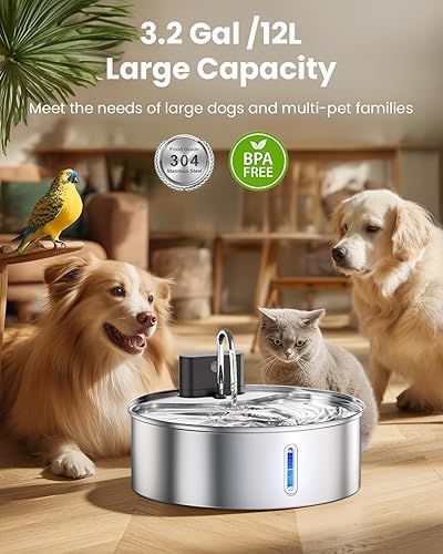 Miniatura 2 de Fuente de agua inalámbrica para perros de acero inoxidable con sensor 12L3.2 galones dispensador de agua automático inalámbrico bomba silenciosa sin