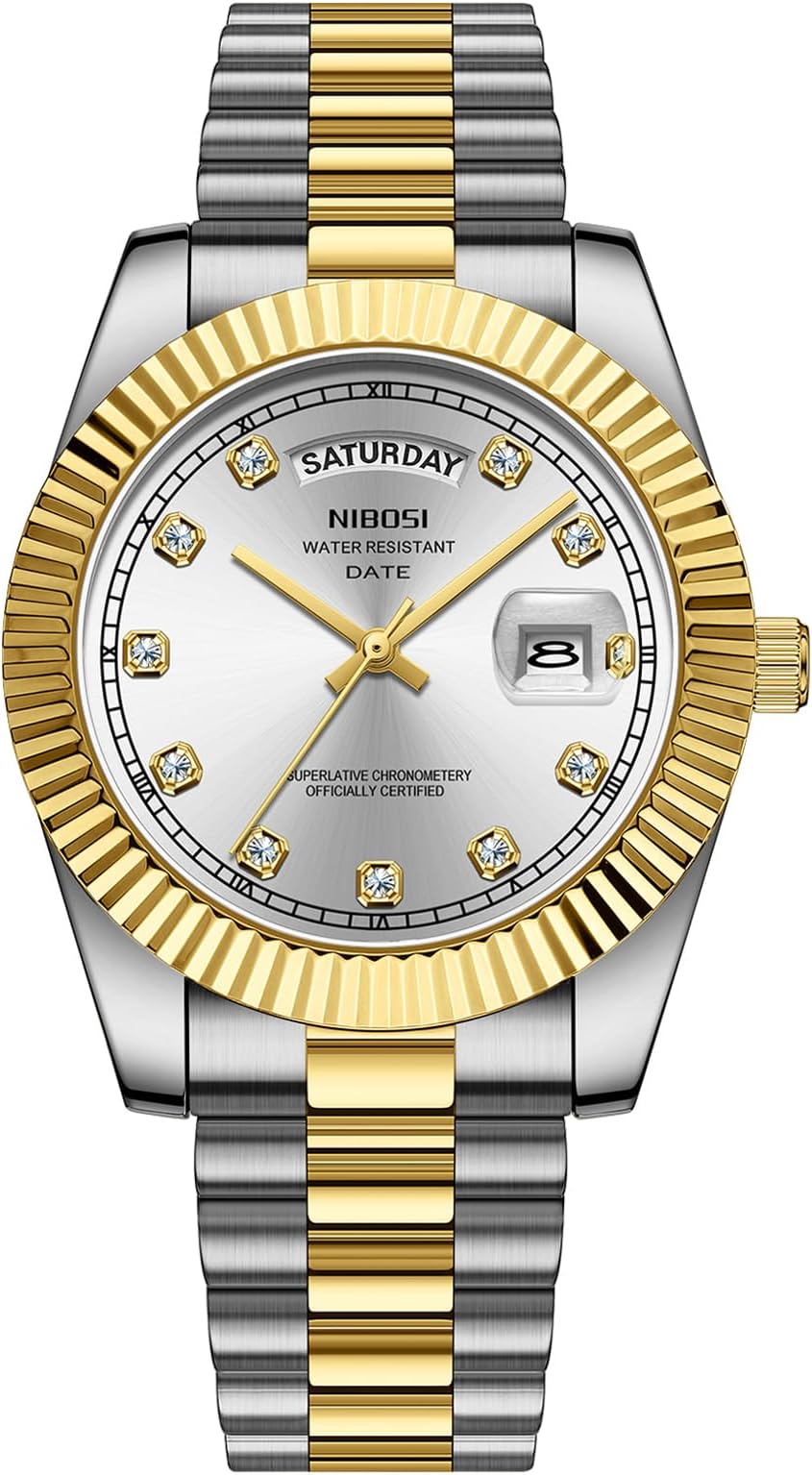 NIBOSIMen Watches Analog Quartz Stainless Steel Watches for men Waterproof Business Classic Desiger Wrist Watch Day&Date