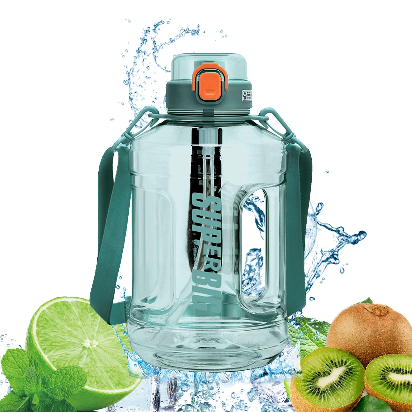 ZoraVsonWater Bottle with Straw for Adults, 2.2L Sports Water Bottle with Straw/Shoulder Strap, Completely Waterproof, Tritan, BPA-Free, Safe, Healthy, Durable Plastic Bottle (Blue)