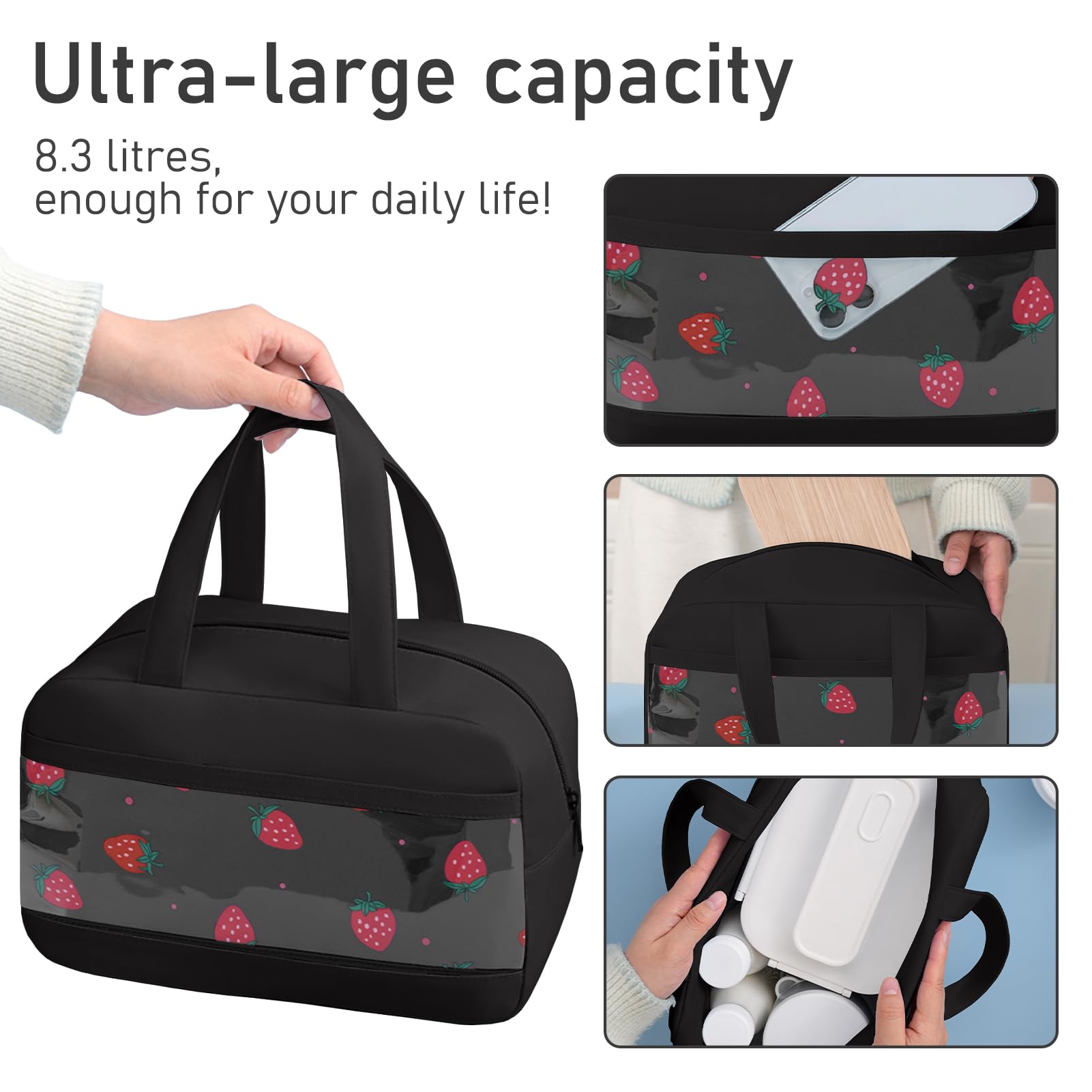GODWOODS Insulated Lunch Bag for Women & Kids, Reusable Nylon Cooler Bag with Avocado Print - Image 4