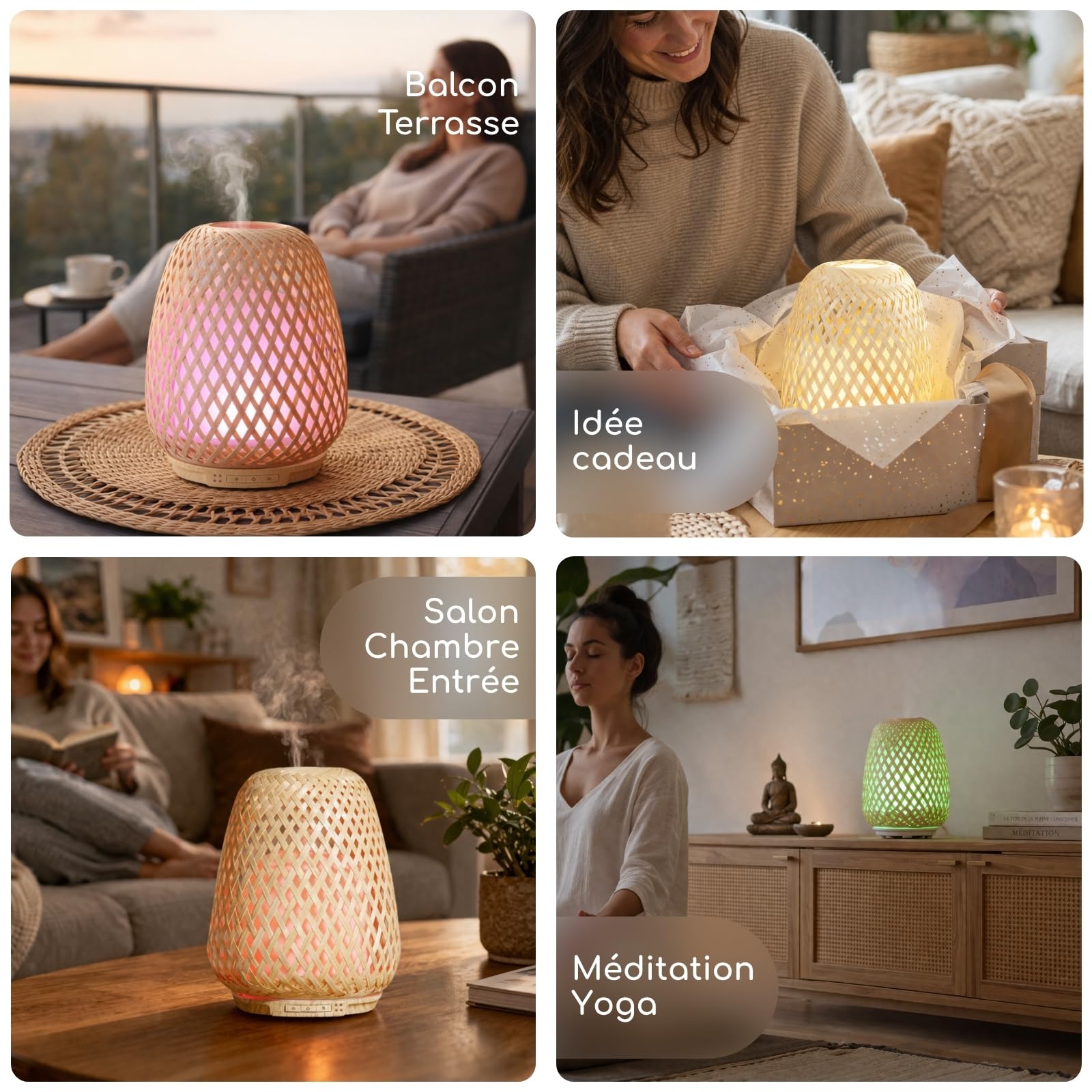 Zen'Arôme - Diffuseur d’Huiles Essentielles Ultrasonique Olaki (Jusqu’à 40 m²) - Diffusion à Froid pour l’Aromathérapie - Design Artisanal Zen en Bambou Tressé