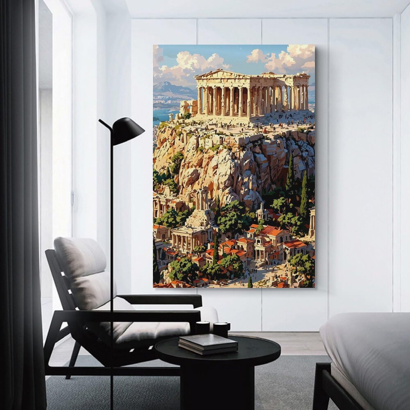 Junmoney Wall Decor Canvas Print Acropolis of Athens Illustration(2), 20x30inch(50x75cm), for Study, Office Or Apartment Decor, Canvas Artwork with Gifting Potential