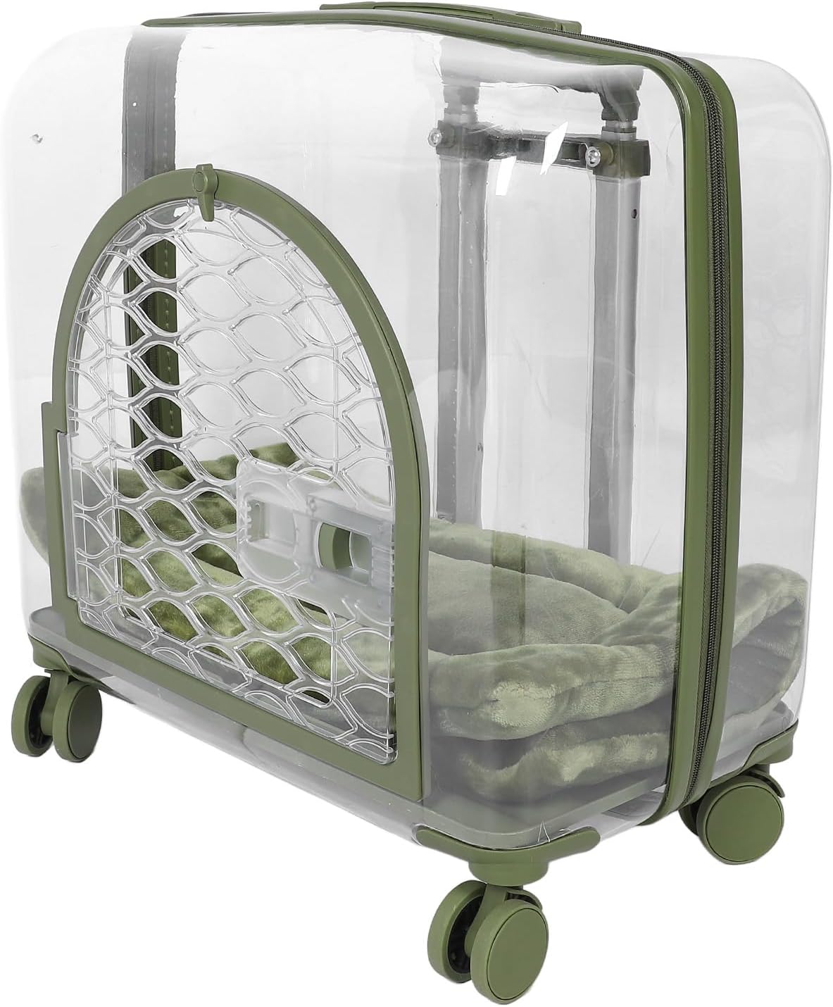 Pet Carrier with Wheels, Transparent Hard Cat Carrier with Silent Multi Directional Wheels, Dog with Retractable Rod for Traveling with Cats Dogs and Rabbits