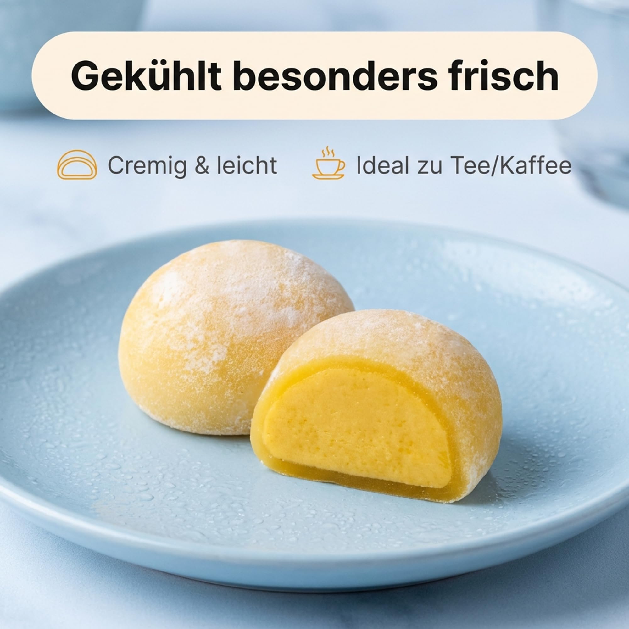 Takori Mochi Cream Mango 25 x 32 g, weicher Reiskuchen mit fruchtiger Mango-Füllung, vegetarisch, japanische Süssigkeiten als Dessert und Snack