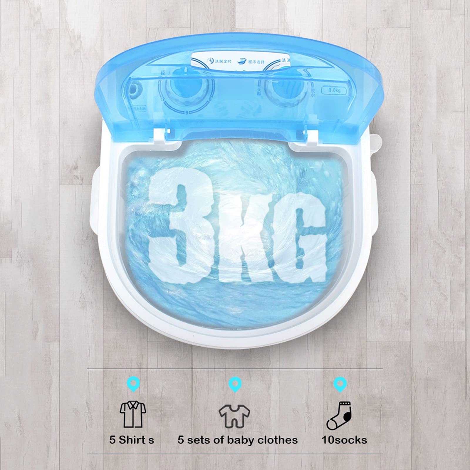 Lavatrici portatili Mini lavatrice Lavatrice con funzione Blue-ray Purificing Funzione Portatile Vestiti Lavastore con Muntable Spin Benna Spazio Risparmio Lavatrice Capacità 3KG Lavanderia ideale per