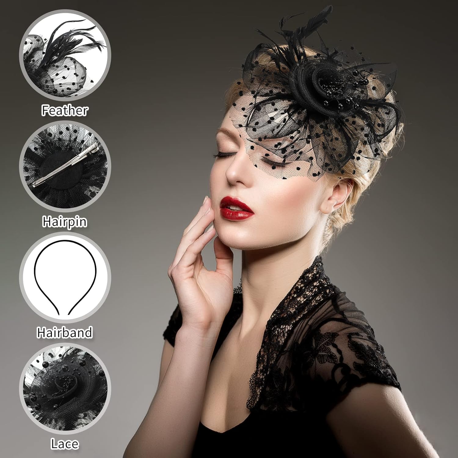 Yunsailing 8 Pcs Fascinators Hat Flower Mesh Tea Party Hat Fascinator Veil Headband for Women Party Wedding - Image 3