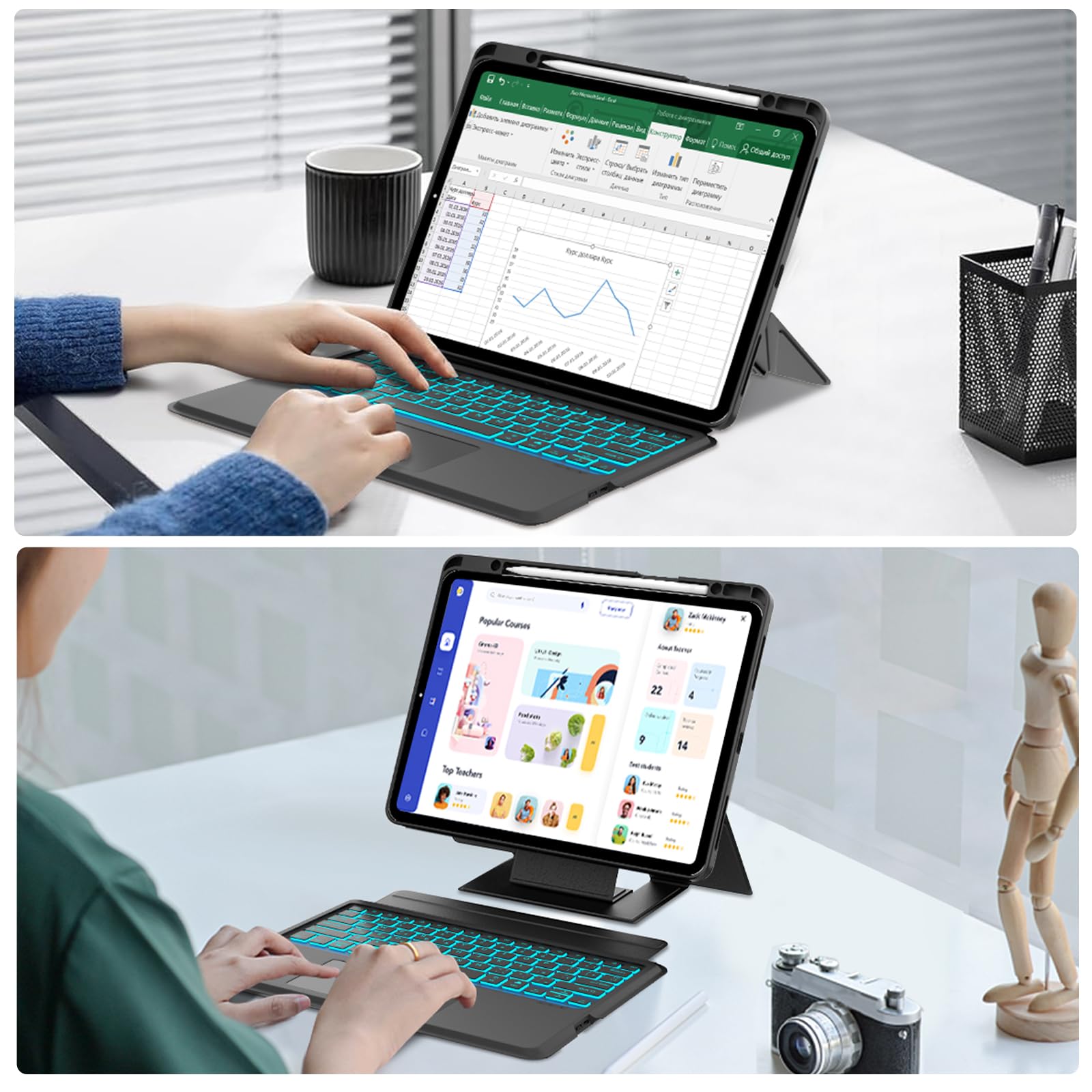Funda Teclado para iPad Air 13'' M4 2026/M3 2025/M2 2024, Negro | Teclado Touchpad Retroiluminado para iPad Air 13 inch, Funda para iPad Pro 12.9'' 6/5/4/3 con Teclado Bluetooth Inalámbrico