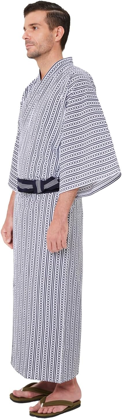 Mens Tatekan Yukata, Lightweight Summer Robe, 100% Cotton, Made in Japan