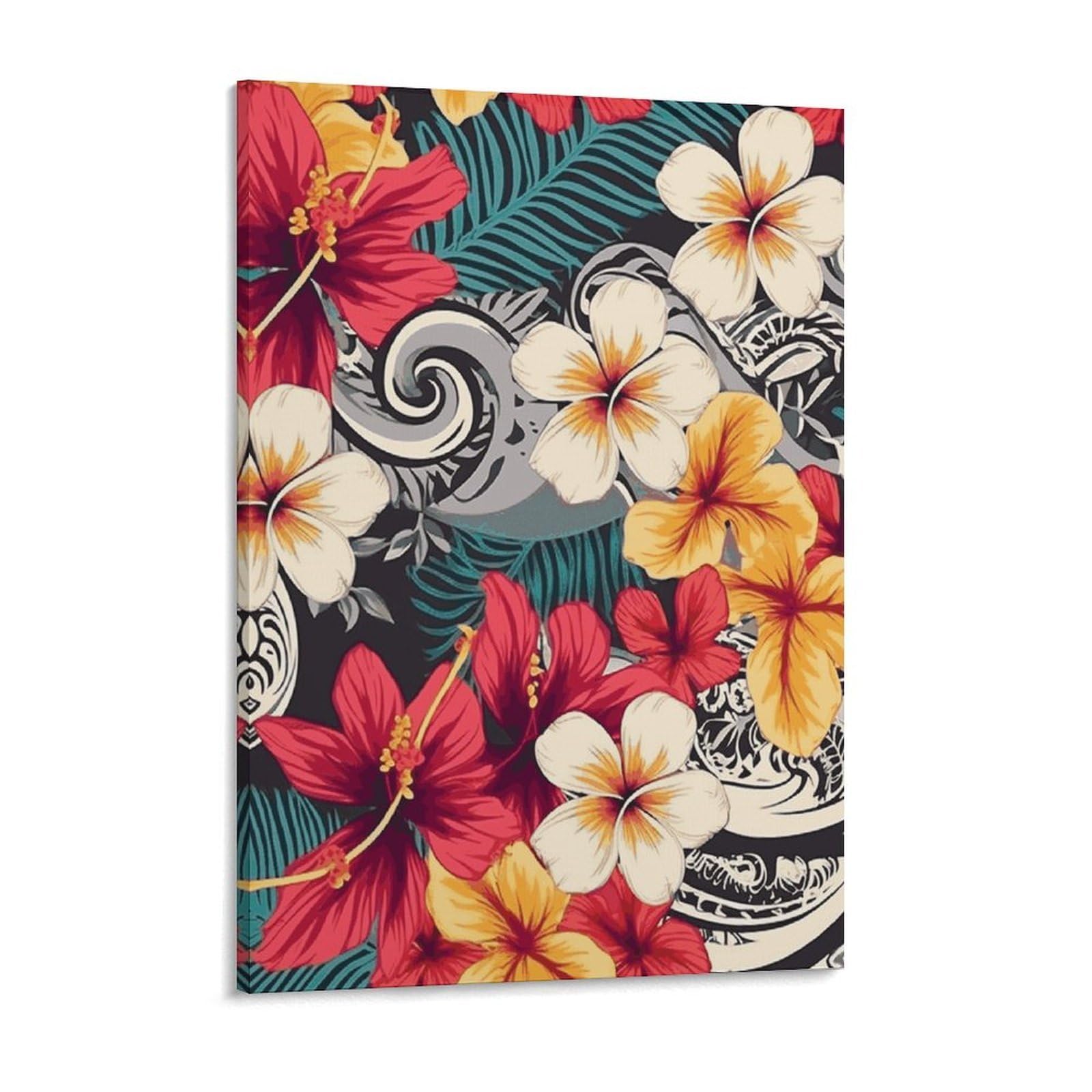 Colorful Hawaiian Pattern Canvas Wall Art for Bedroom 18x24inch Canvas Prints Artwork for Walls Modern Picture Artwork Painting for Living Room Aesthetic Wall Paintings for Bathroom Kitchen O