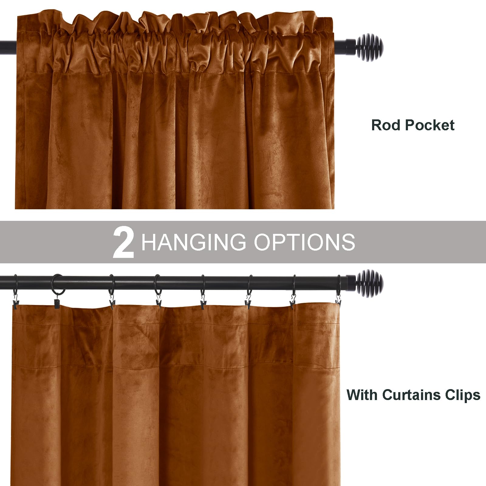 JIUZHEN Lot de 2 Rideaux occultants de fenêtre en Velours épais à Isolation Thermique avec embrasses, Rouge Terre Cuite, 213,4 cm, 132,1 x 213,4 cm (l x L), Rouge Terre Cuite