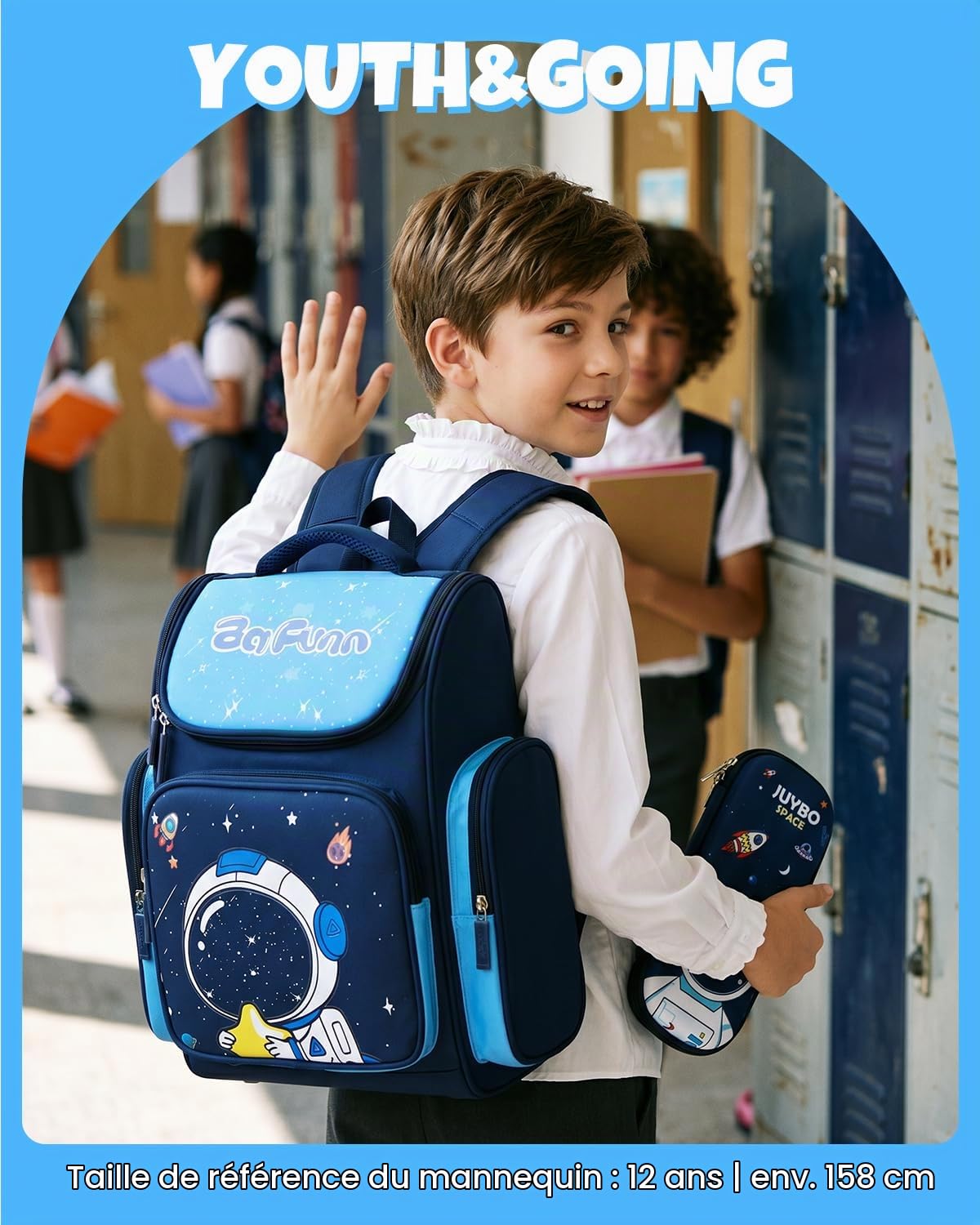 Amythe Cartable École Ados Garçons 8 à 15 ans 3 pièces Voyage Grand, Bleu