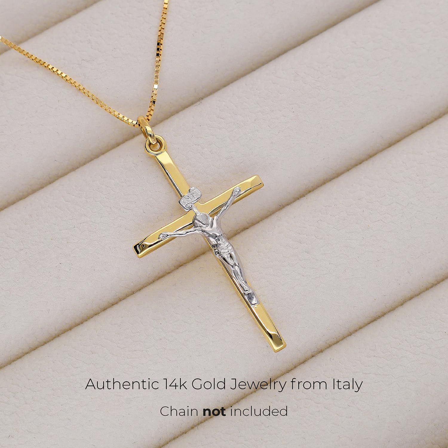 forme di Lucchetta Pendentif en forme de croix en or - Jésus Christ sur la croix 14 carats - Pour homme et femme - Or véritable 585 - Breloques crucifix chrétiennes pour chaîne et bracelet