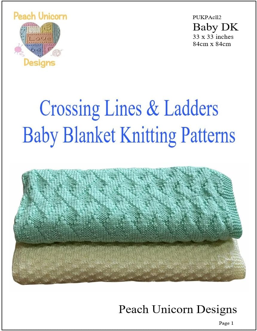 Peach Unicorn Designs Knitting Patterns for Baby Blankets x 2, Crossing