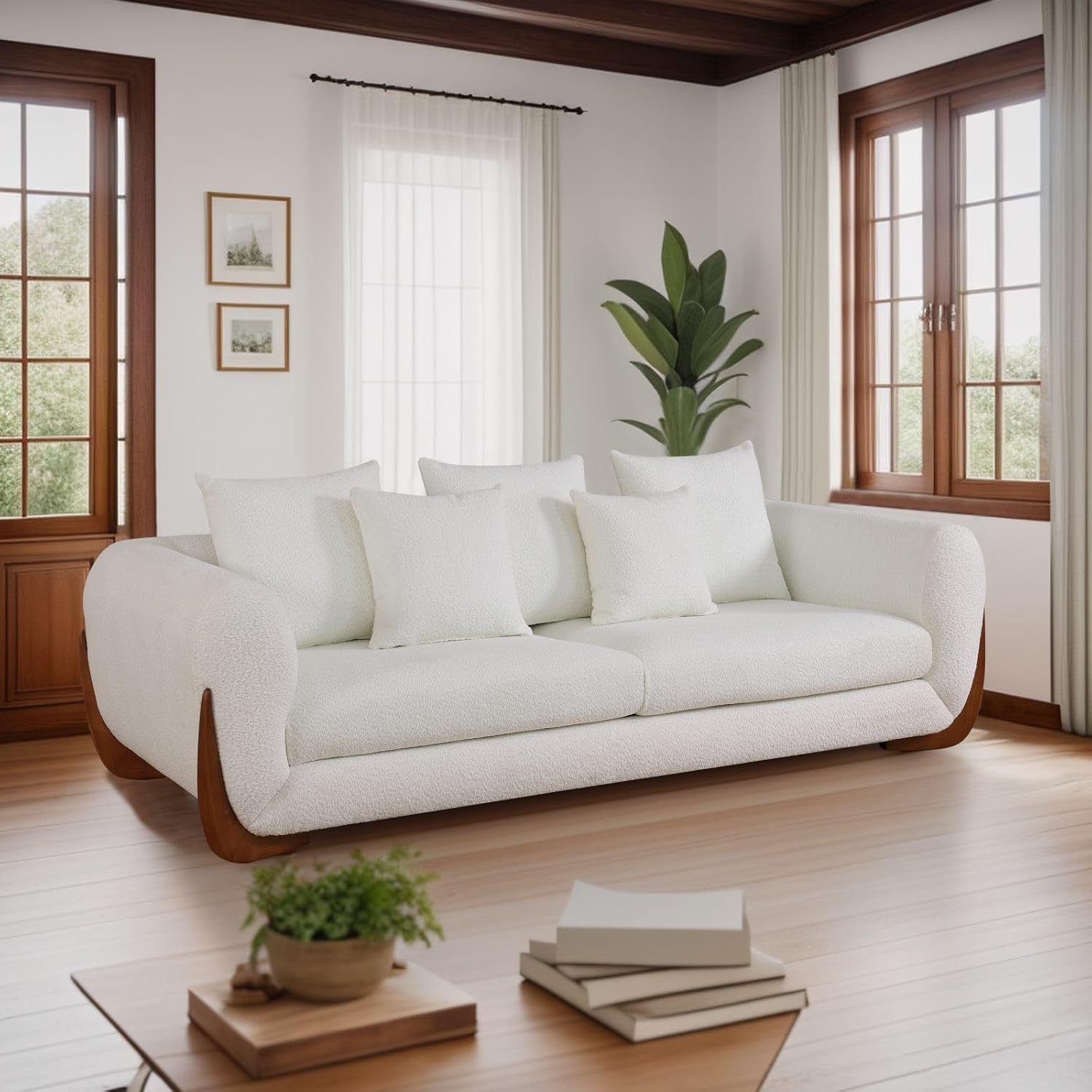86" Modern Living Room Furniture, White Sherpa Couch, 3 Seater Lambswool Sofa for Living Room/Apartment/Office