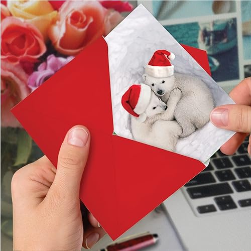 Miniatura 4 de The Best Card Company - Divertida tarjeta de Navidad de animales con sobre - Tarjeta de felicitación para niños, Happy Holidays - Bear Hugs C6327CXSG