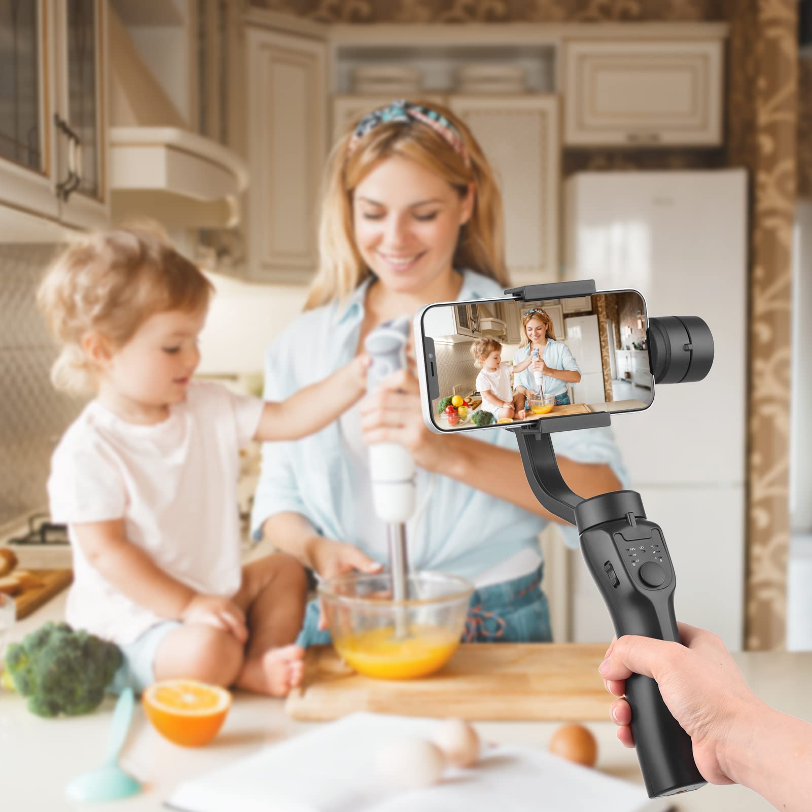 Stabilisateur portatif à 3 axes pour smartphone - Batterie intégrée anti-secousses avec trépied - Utilisation verticale horizontale - Connexion BT de remplacement pour