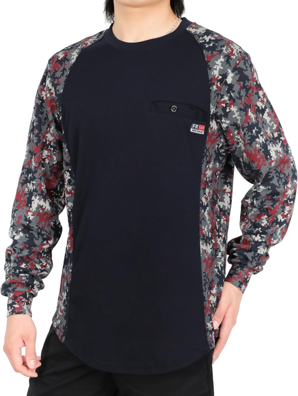 BOCOMAL FR Shirts Crewneck Camo Two-Tone 5.5oz Lightweight Melt Pocket Flame Resistant Long Sleeve Welding Shirt