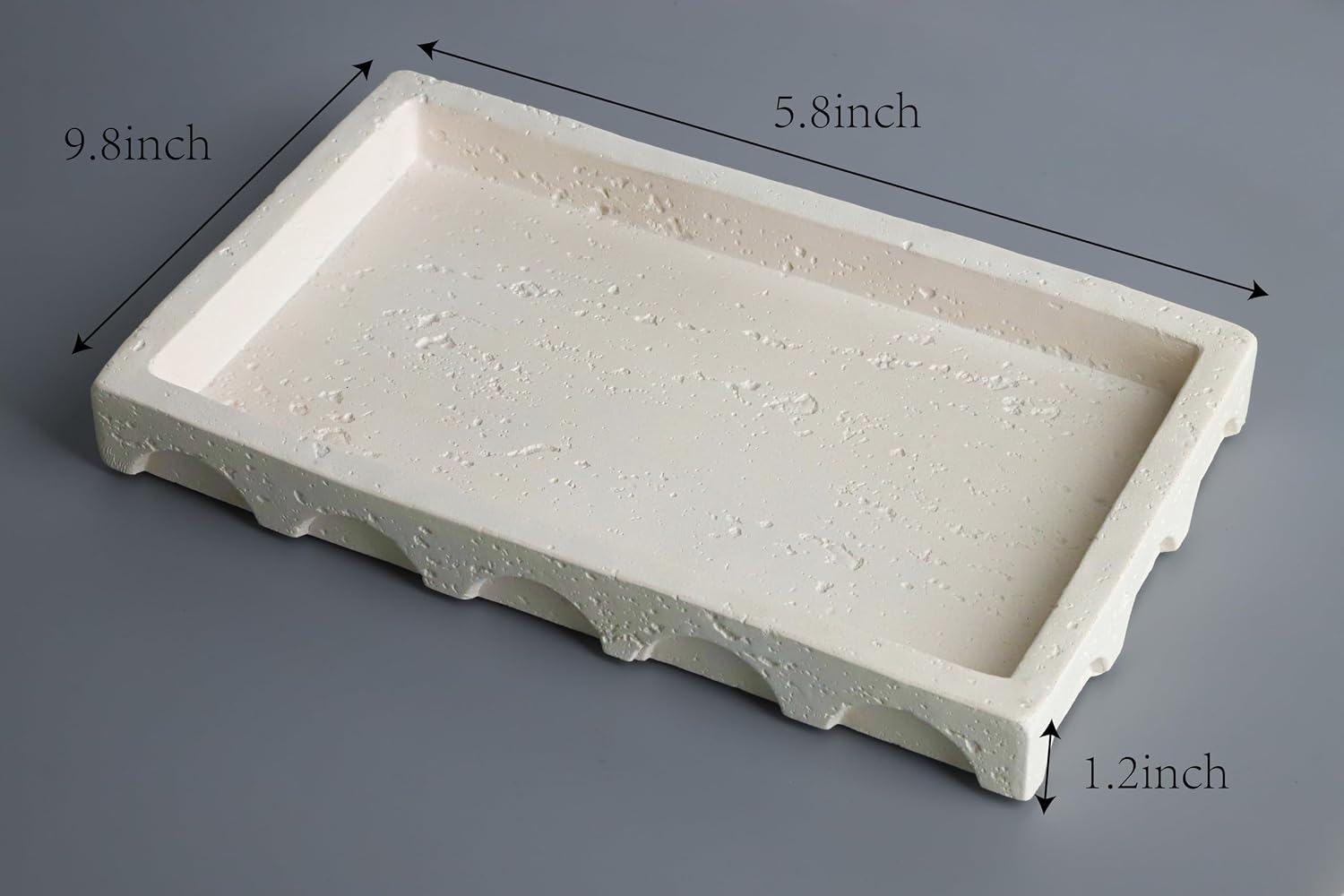 Vixdonos Decorative Tray with Semi-Circular Pattern Edge,Rectangular Concrete Tray for Coffee Table Decor,9.8X5.8X1.2 Inches(Beige)