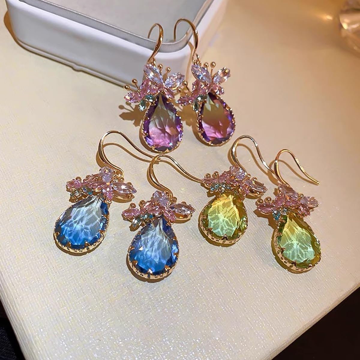 Crystal Teardrop Dangle Butterfly Earrings for Women, Clear CZ Dangling Statement Earrings Jewelry Gift For Party - Image 6