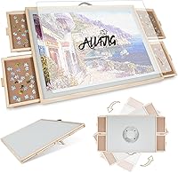 Vista 9 de ALL4JIG, tabla de rompecabezas 2 en 1 basculante y giratoria de 1500 piezas para regalos de adultos, mesa de rompecabezas de madera con 4 cajones