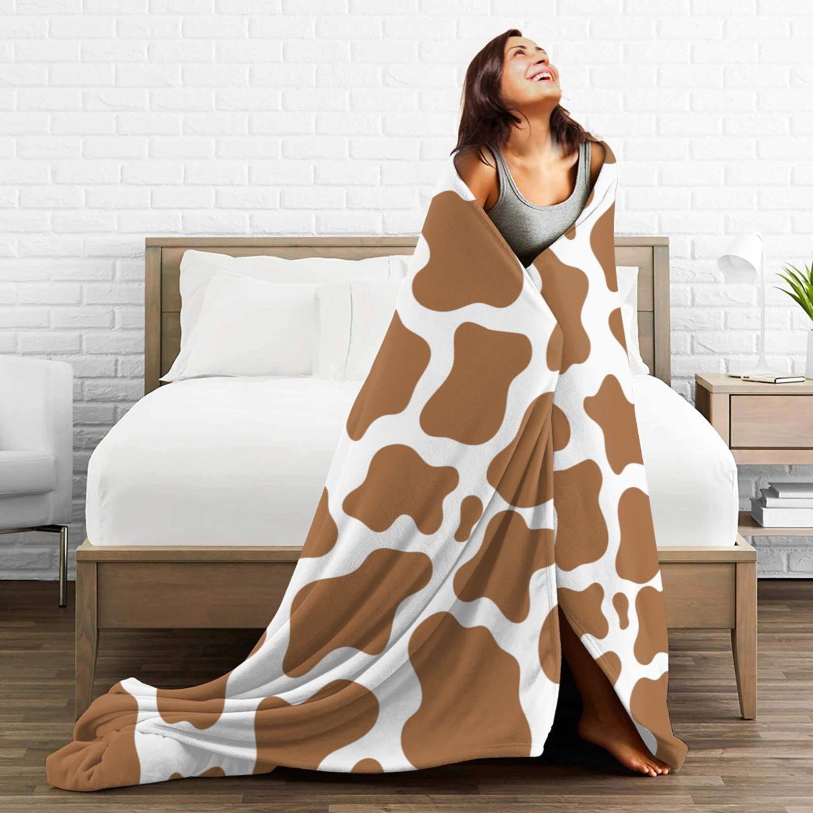 Coperta in pile con stampa di mucca, pelliccia di animale