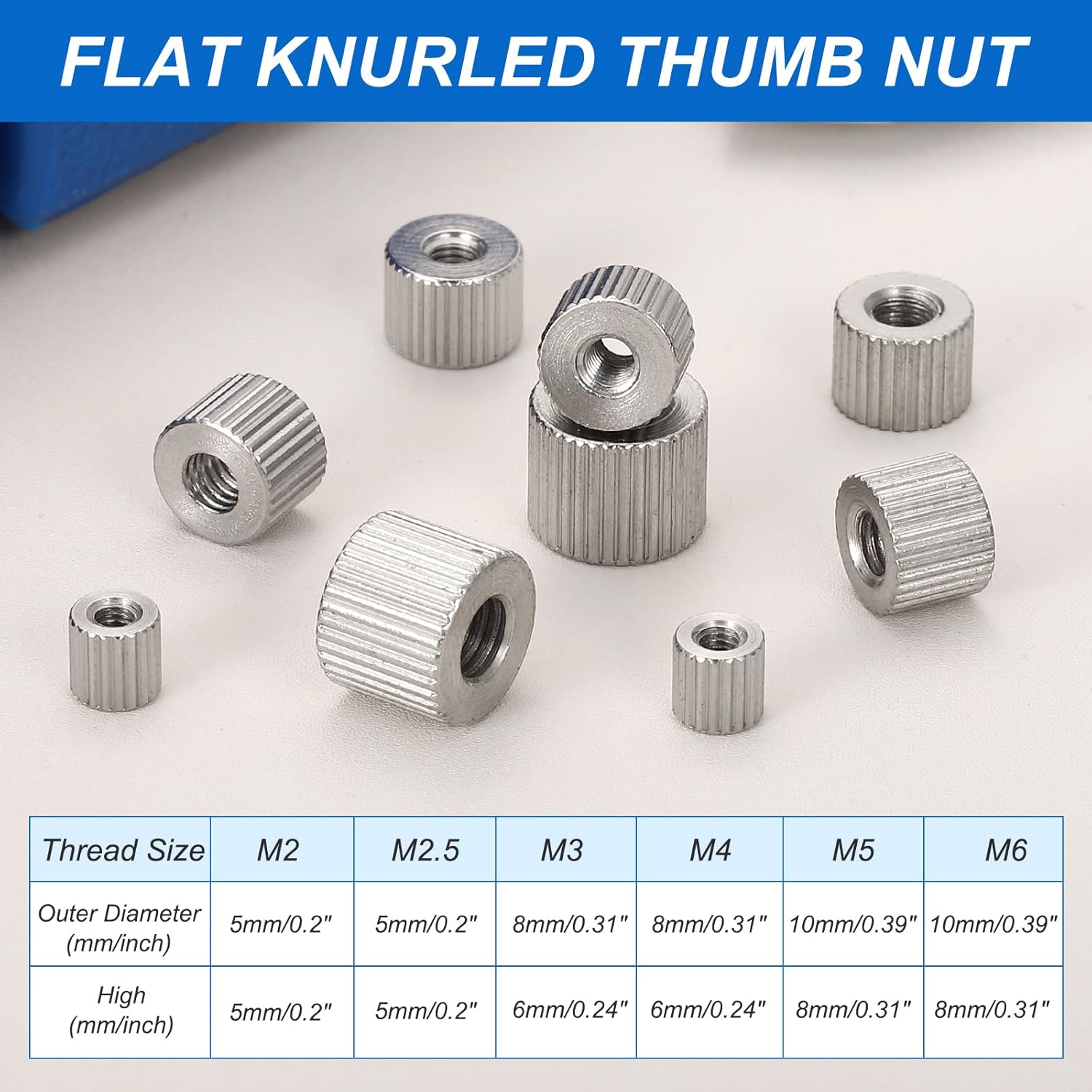 Generic M4 Knurled Thumb Nuts, 10pcs 304 Stainless Steel Female Thread Type Flat Head Through Hole Round Hand Tighten Knob Fasteners Screw Cap Adjust Lock Position, D8mm x H6mm