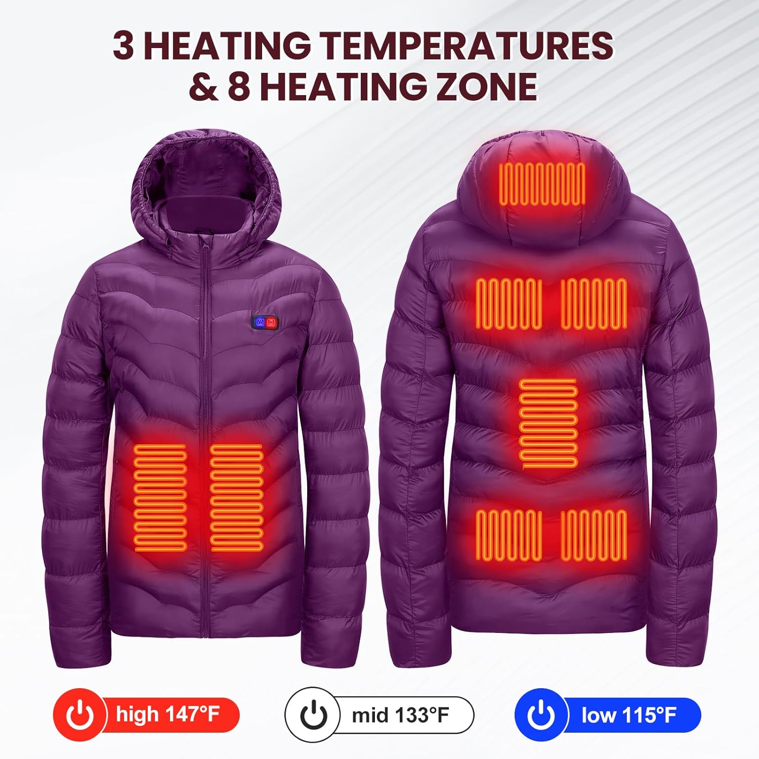 Womens Heated Jacket with 10000mAh Battery Pack, Dual Control Button Heated Coat - Image 3