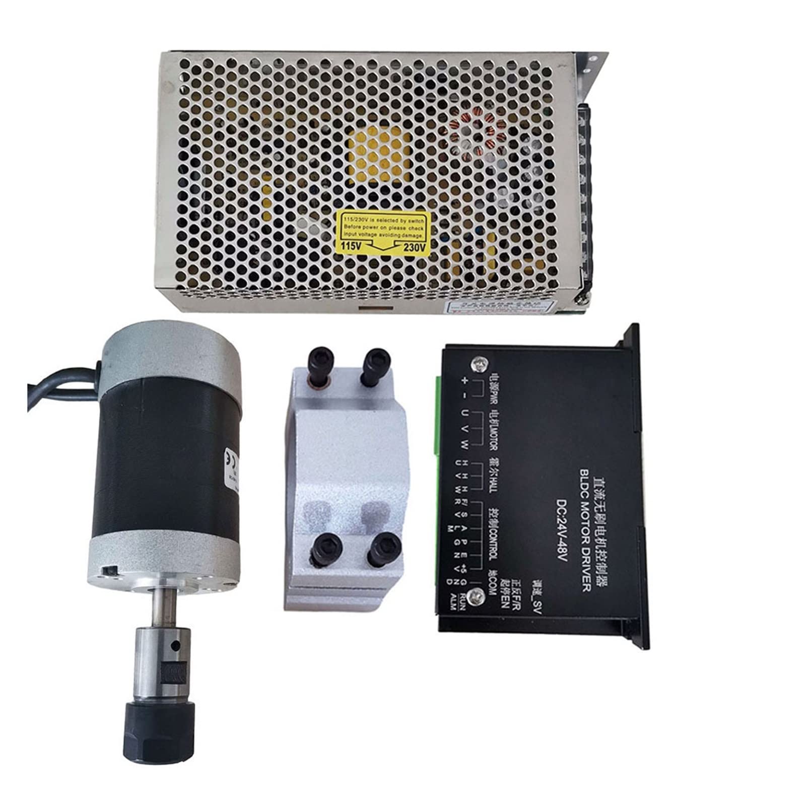 Motore mandrino Motore mandrino DC senza spazzole 200W/0.2KW /ER16 + morsetto 55MM con viti + driver motore passo-passo 20-50VDC + alimentatore 48VDC 4.2A(Package5)