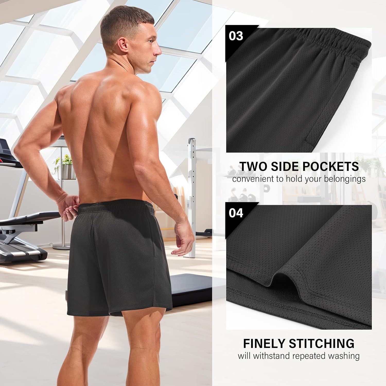 AMY COULEE Mens Mesh Running Shorts 5 Inch Workout Quick Dry Basketball Shorts with Pockets - Image 3