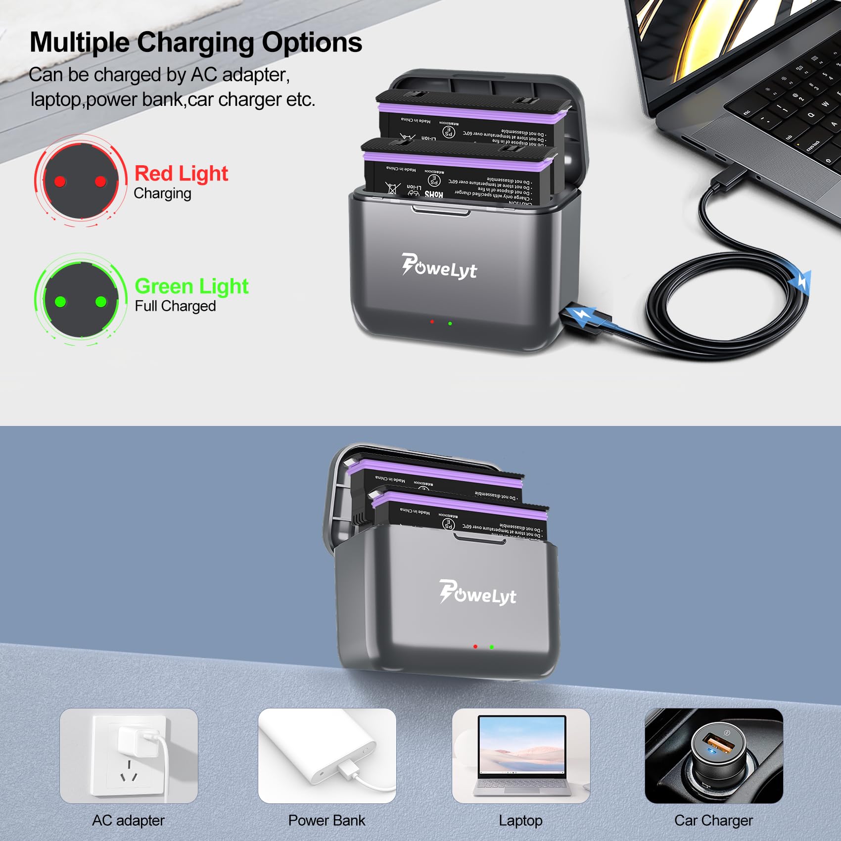 Zestaw ładowarek 360 X5, 2 opakowania 2800 mAh wodoodporne baterie X5 i 2-kanałowa ładowarka do baterii X5 z etui na baterie, może pomieścić kartę Misro SD w pełni kompatybilny z kamerą