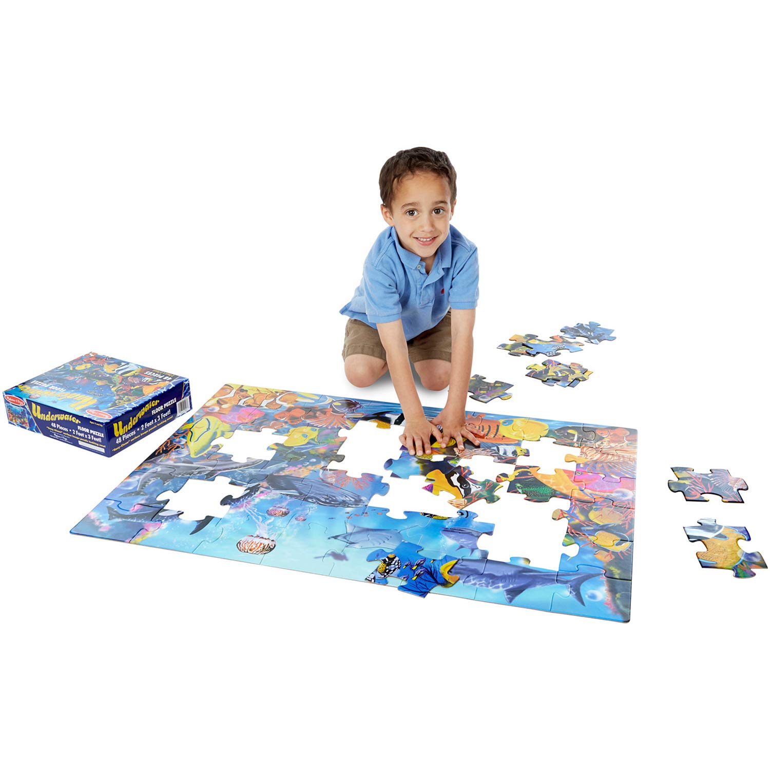 Underwater: 48 Piece Floor Puzzle & 1 Me l i ssa & Doug Scratch Art Mini-Pad Bundle (90427)