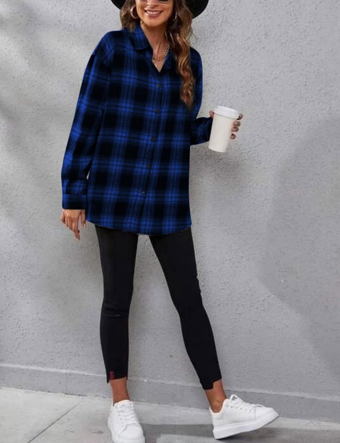 Zontroldy Plaid Flannel Shirts for Women Oversized Long Sleeve Button Down Buffalo Plaid Shirt Blouse Tops - Image 4