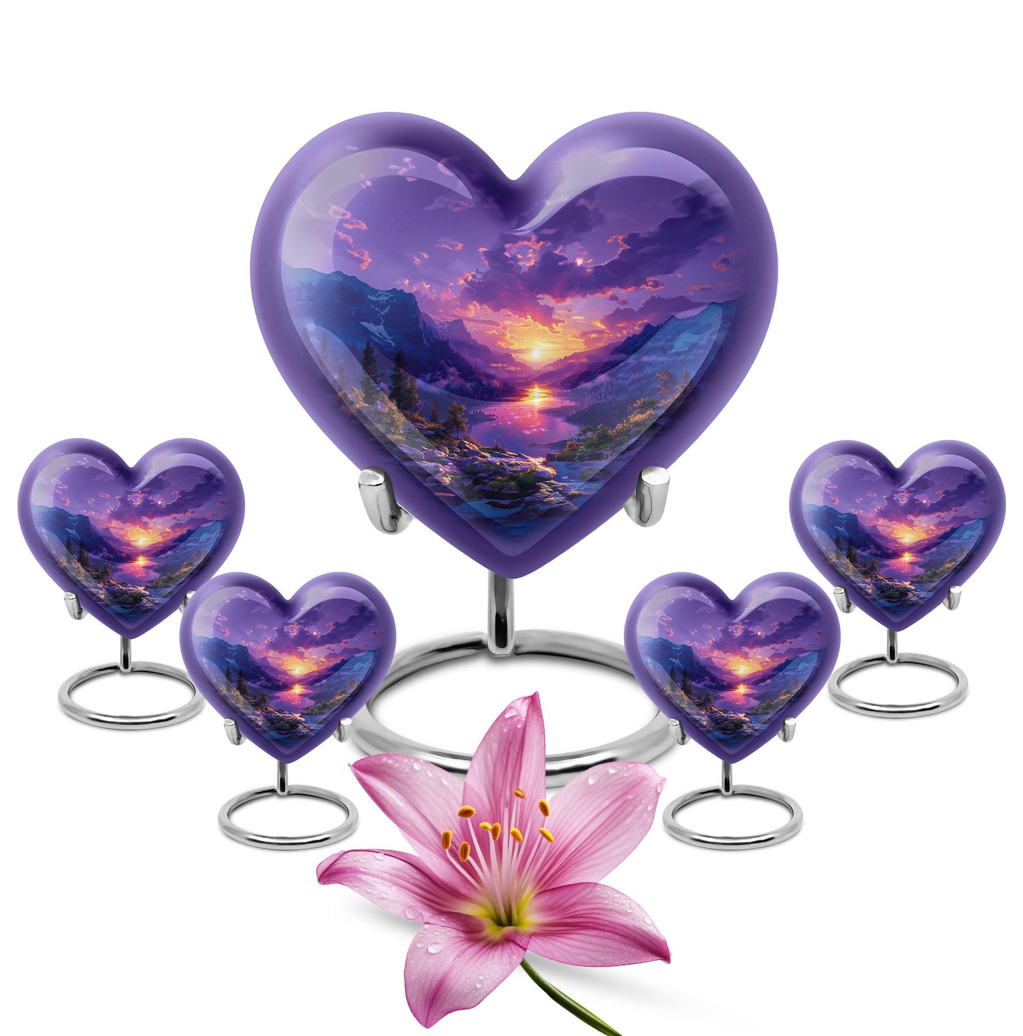 YATHABHISA Purple Mountain Sunset Large Cremation Urn, Burial Urn for Adult Human Ashes, Cremation Urn for Human Ashes, Urn for Ashes for Women, Heart Urn for Human Ashes, Memorial Keepsakes Urn