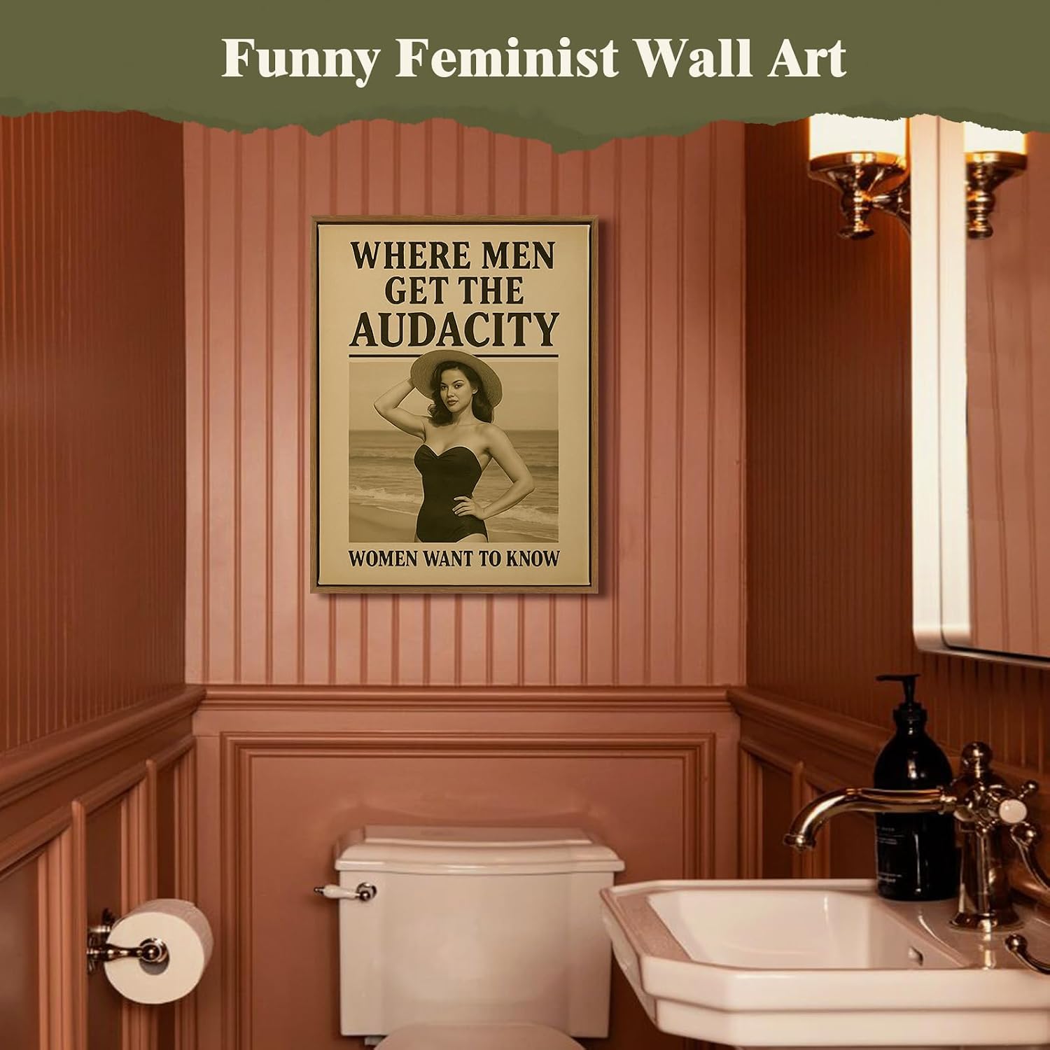 DAJONART Funny Frame Vintage Wall Art for Women, Framed Canvas Print “Where Men Get the Audacity”, Christmas Gift for Her, Bathroom or Dorm Decor, 12x16 image 4