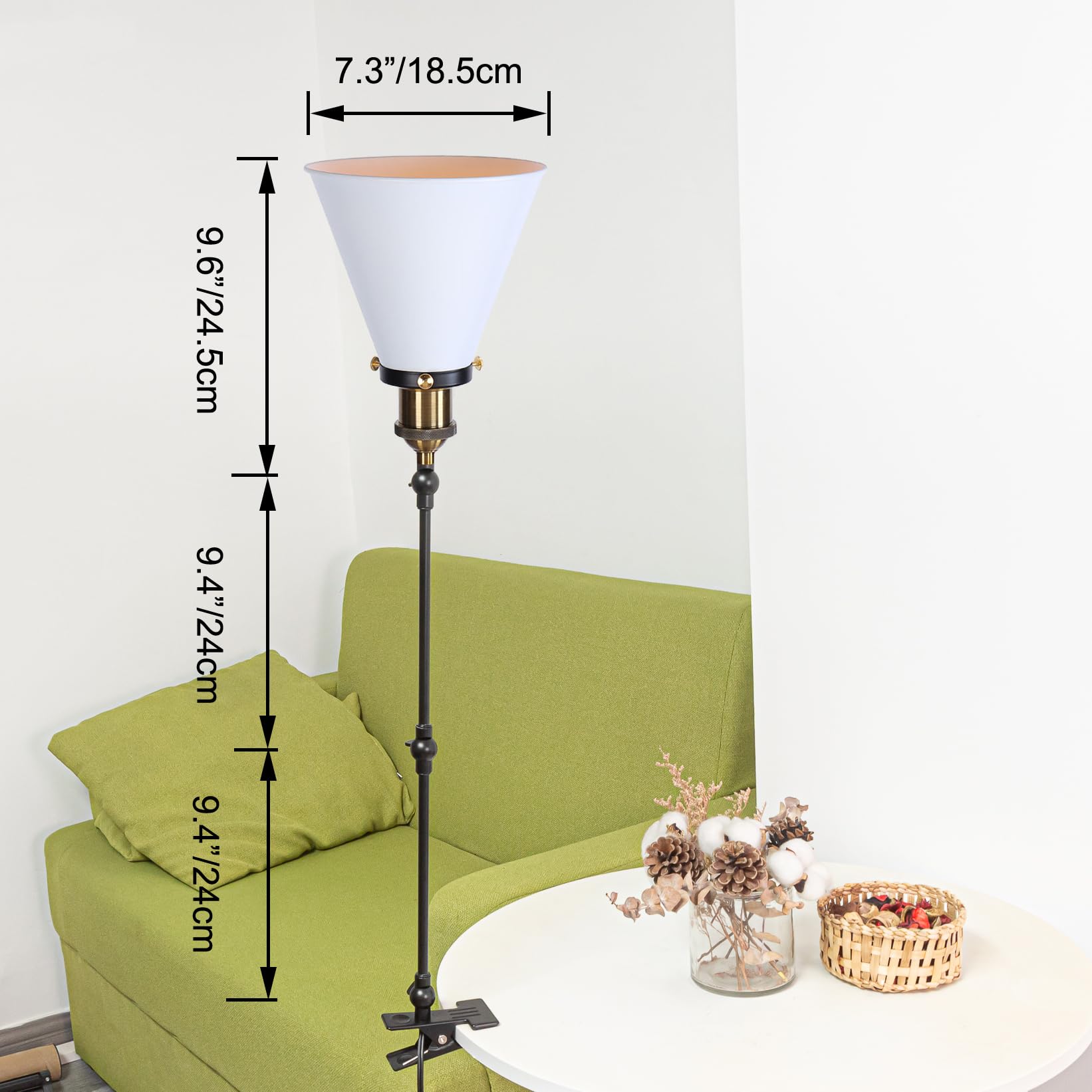 Industrial Klemmleuchte mit 2,5 Schalterkabel, Einstellbar Clip auf Schreibtisch Leselampe,Dimmbar Clamp Nachttischlampe mit Flexarm für Schreibtisch Nachttisch Regal- TD/0132G&W