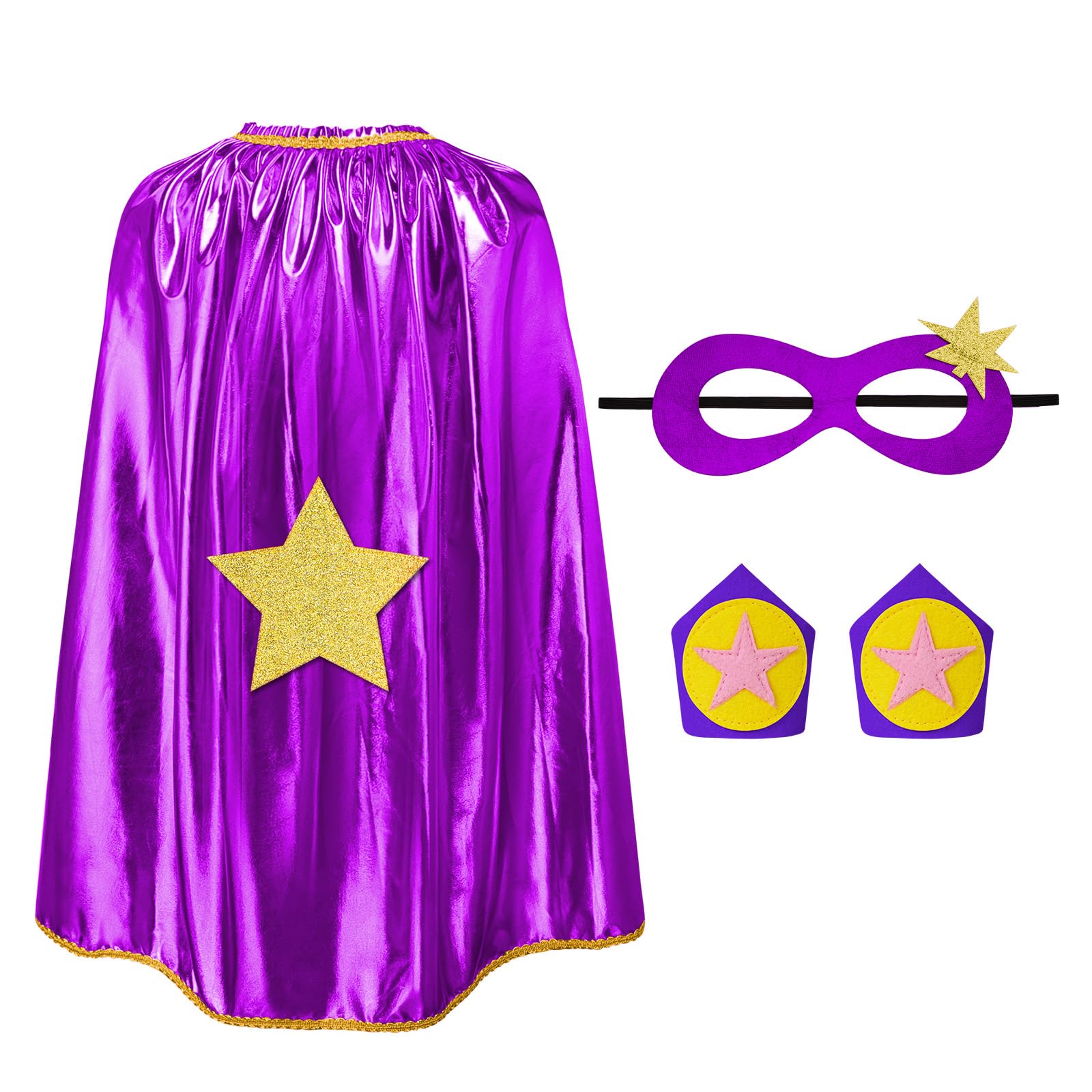 AUYAO Super-heroes Costumes Heroes Capes Kit, Kids Capes Cloak Dress Up Set with Mask and Wristband, 3Pcs Girls Princess Costumes Capes for Halloween Christmas Birthday Party(Purple)