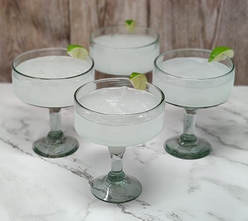 Miniatura 9 de Dos Sueños Vidrio soplado a mano mexicano – Juego de 4 vasos de margarita natural soplado a mano (16 onzas)