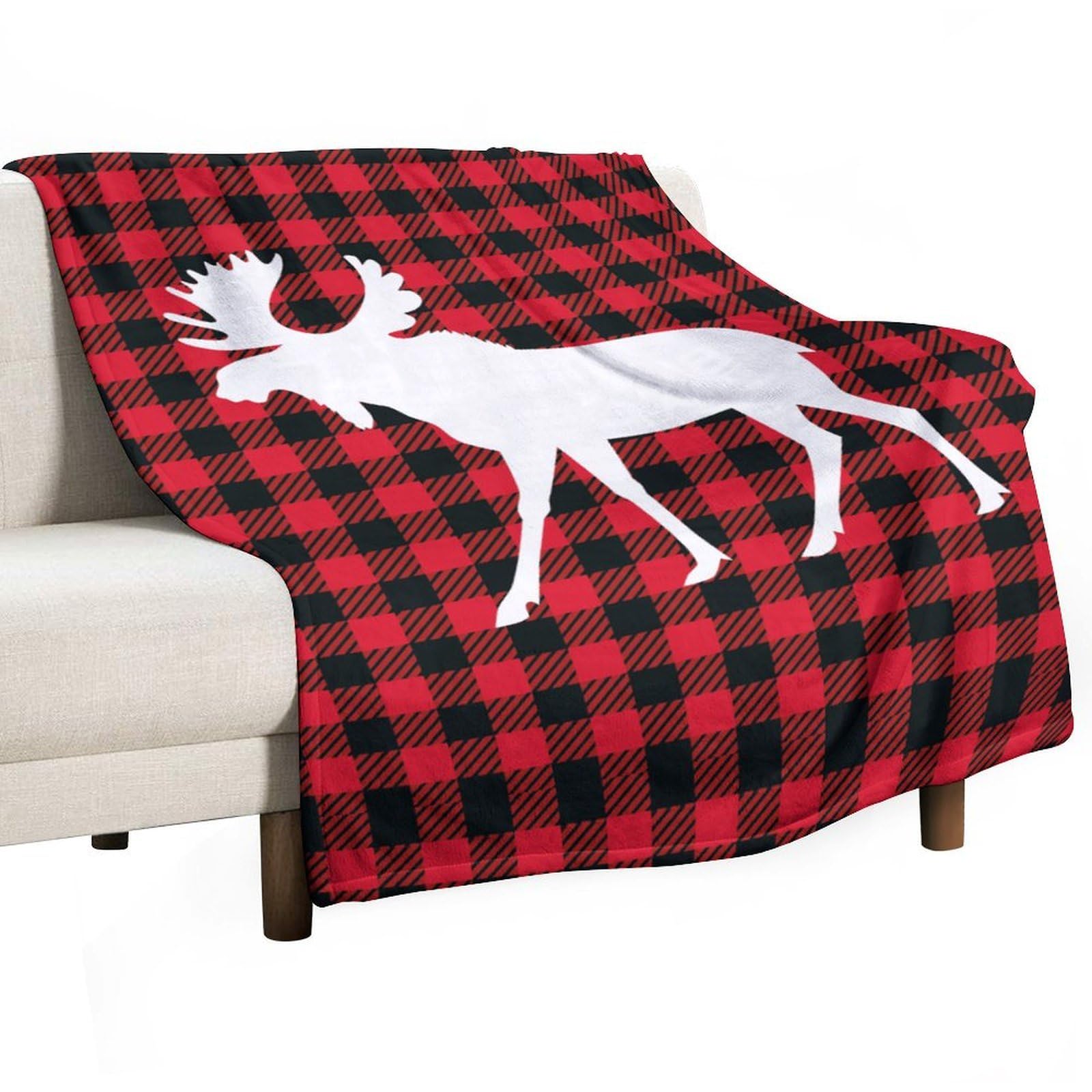 Cgsbngha Style Moose Buffalo Plaid Flannel Fleece Blanket Lightweight Soft Throw Blankets For Sofa Couch Bed Chair