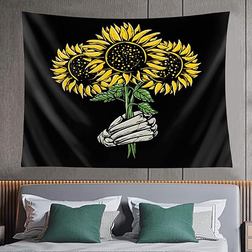 Miniatura 3 de TropicalLife Tapiz de pared con diseño de girasol y calavera, tapiz decorativo diario para sala de estar, dormitorio, arte de flores, grande, 60 x