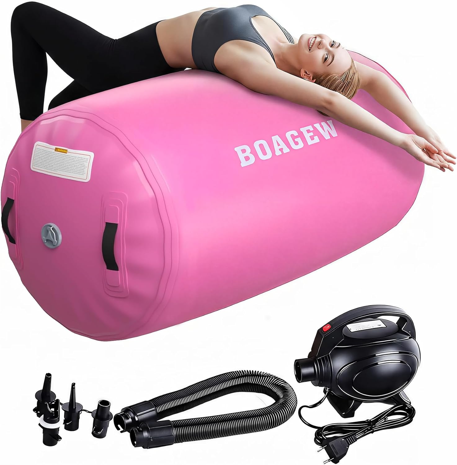 Gymnastics Mat,Air Roller Gymnastics Barrel,Gymnastics Tumble Track Air Track Tumbling Mat for Home Training/ Cheerleading/Gym/Training/Yoga/Beach/Water/Park Outdoor Use with Electric Air Pump