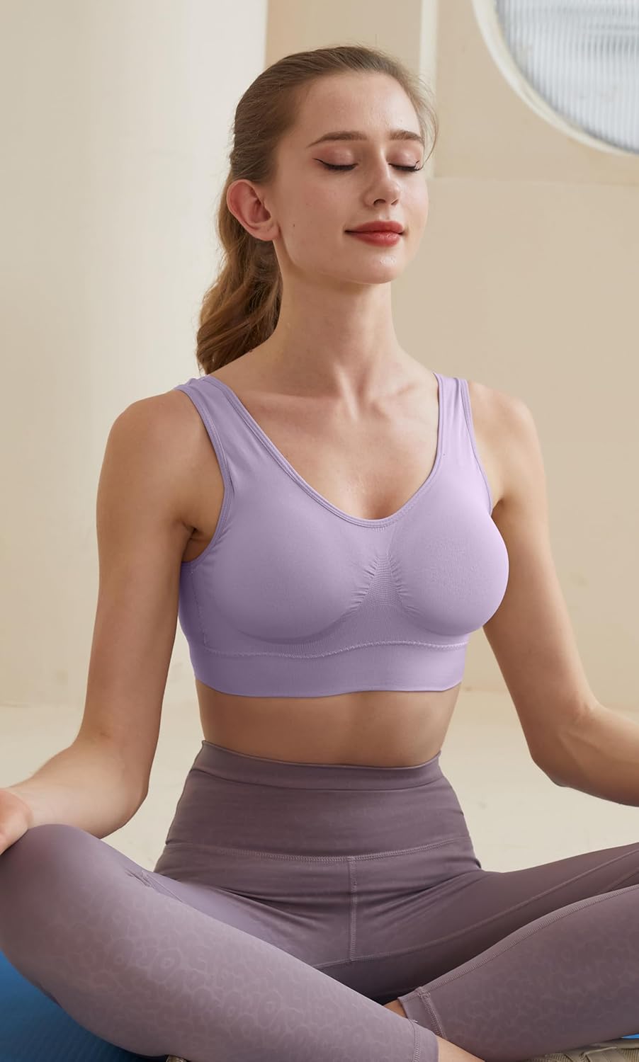 Memoryee Sports Bras Women 3 Pack Set Plus Size for Large Breasts Non Wired Inserts Washable Padded Push Up Vest Crop Top - Image 5